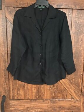 Ralph Lauren Black Long-Sleeve Button-Up Blouse